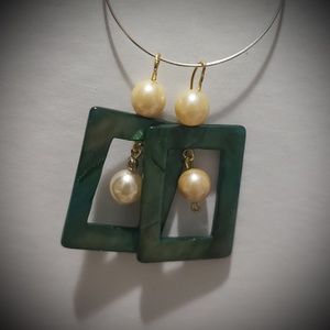 Green rectangular mother of pearl earrings